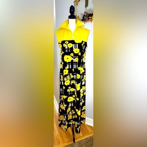 Amazing 1970’s Vintage Handmade Yellow and Black Floral Sleeveless Maxi Dress!